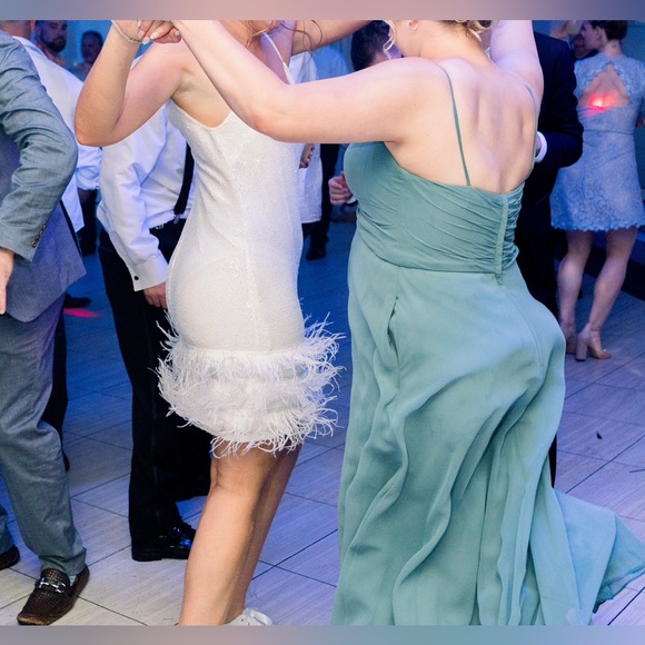 White Mini Sequin Dress with Faux Feathers size Medium - Picture 1 of 4